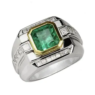 Мужской перстень с изумрудом и бриллиантами